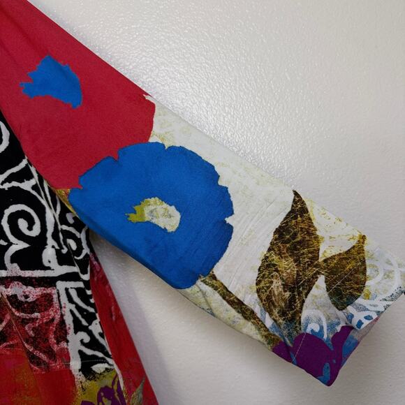 Simply Art Dolcezza Top Womens Medium Button Up Shirt Floral Artsy Boho Shell - Picture 6 of 10